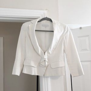 NEW YORK & COMPANY White Linen Ruffled Blazer